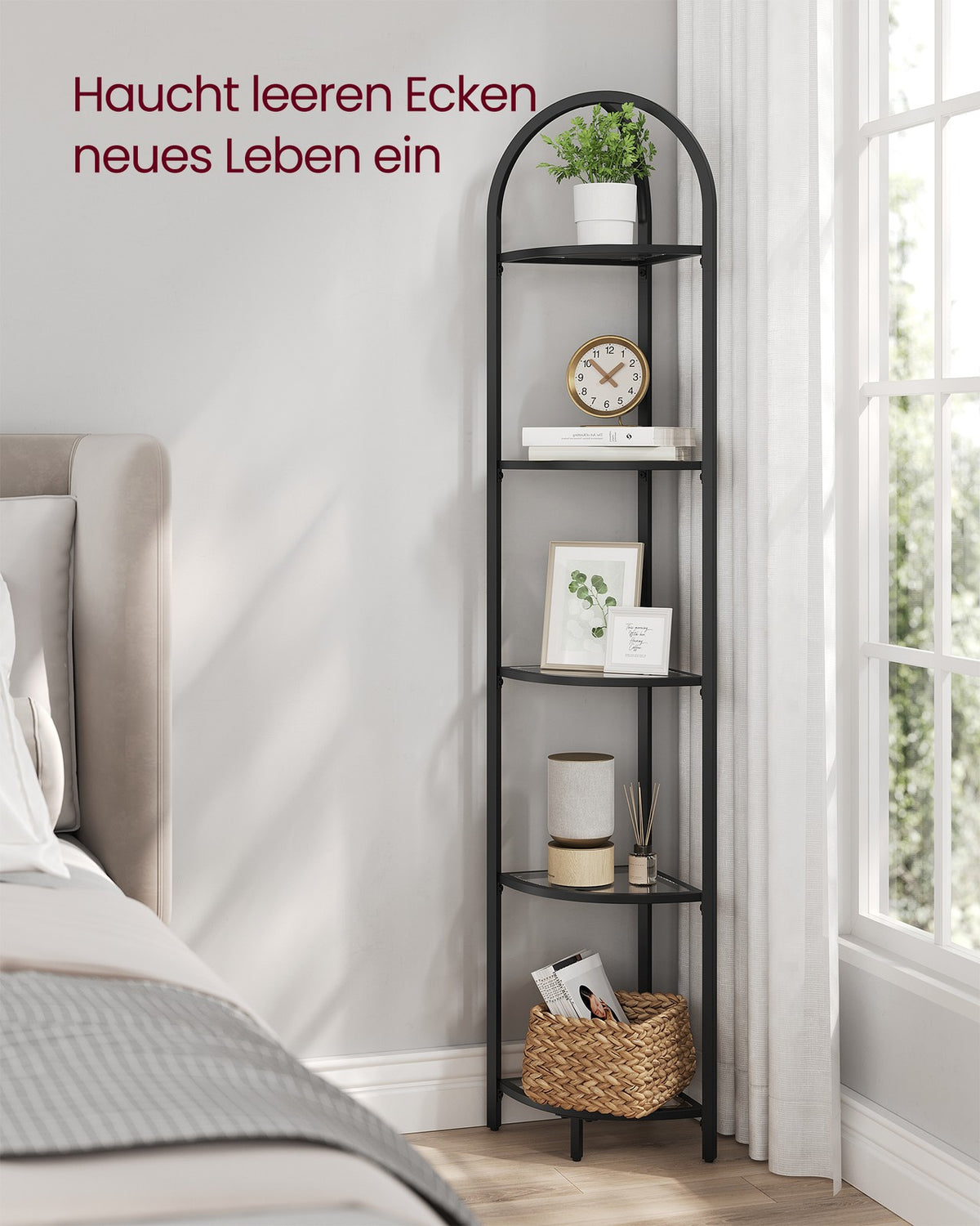 Hoekplank – 3 niveaus – Planken van gehard glas – Stalen frame - Zwart