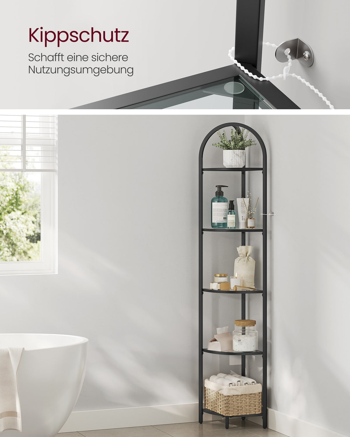 Hoekplank – 3 niveaus – Planken van gehard glas – Stalen frame - Zwart