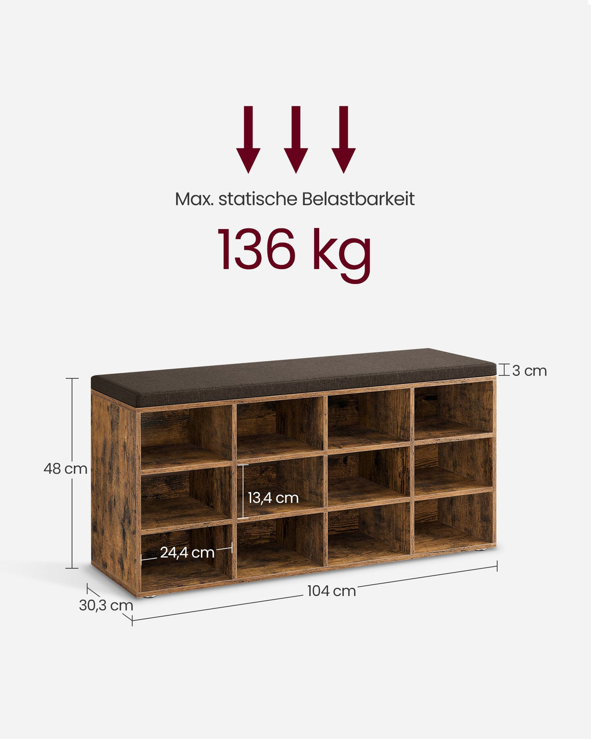 Schoenenbank met Opbergruimte – Verstelbare Planken – Linnenlook Bekleding – Tot 136 kg