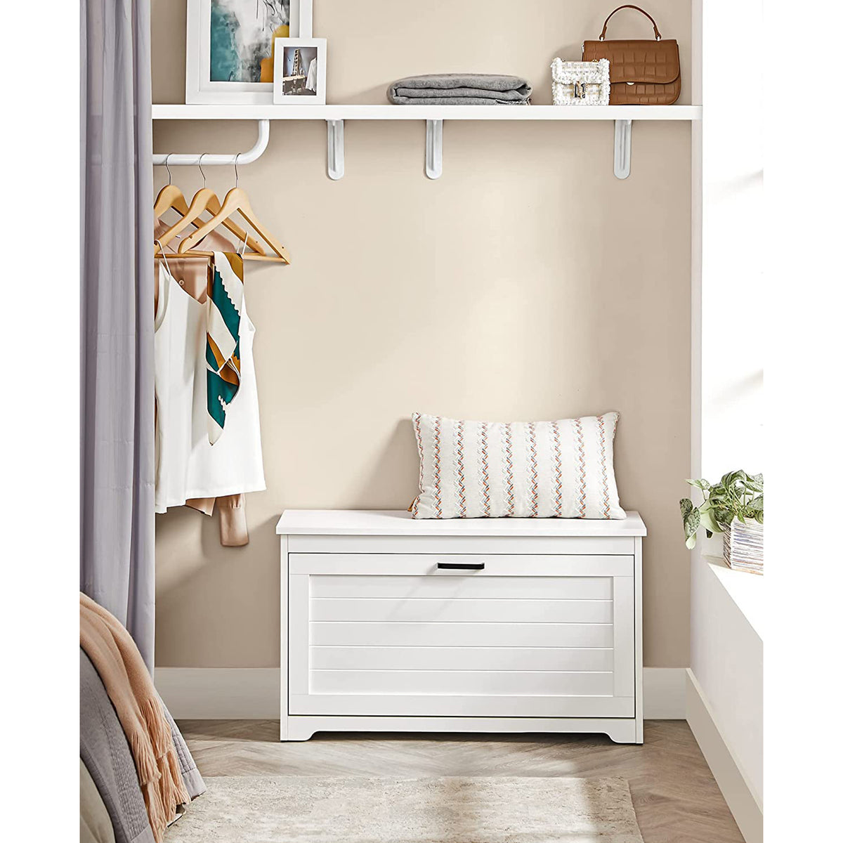 Schoenenbank met Klep – Kantelbaar Schoenenvak en Zitting – Tot 100 kg – Wit – 80 cm