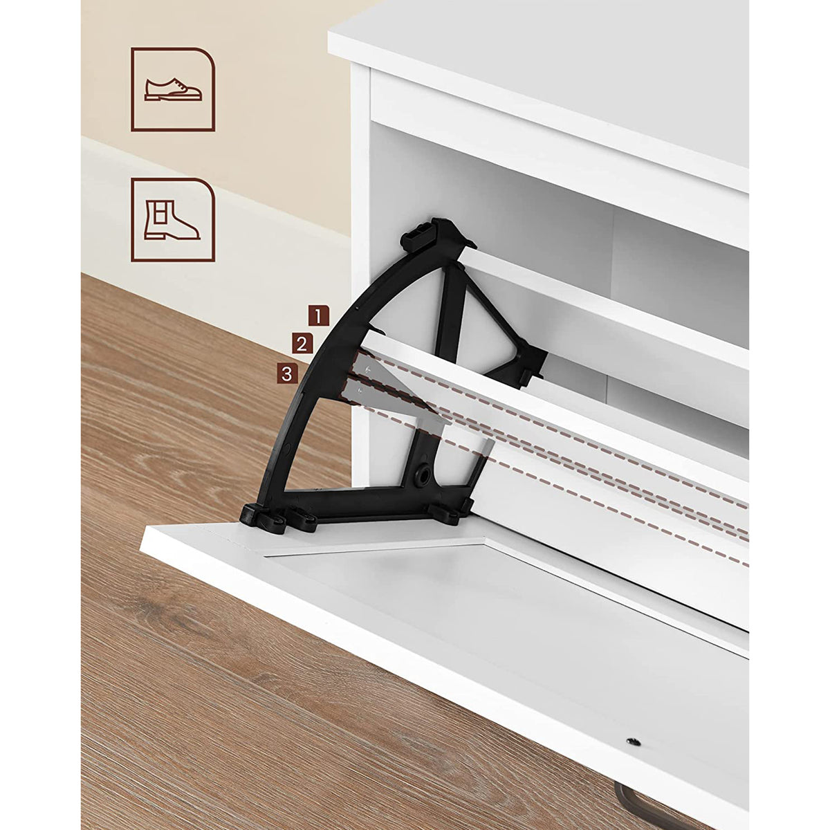 Schoenenbank met Klep – Kantelbaar Schoenenvak en Zitting – Tot 100 kg – Wit – 80 cm