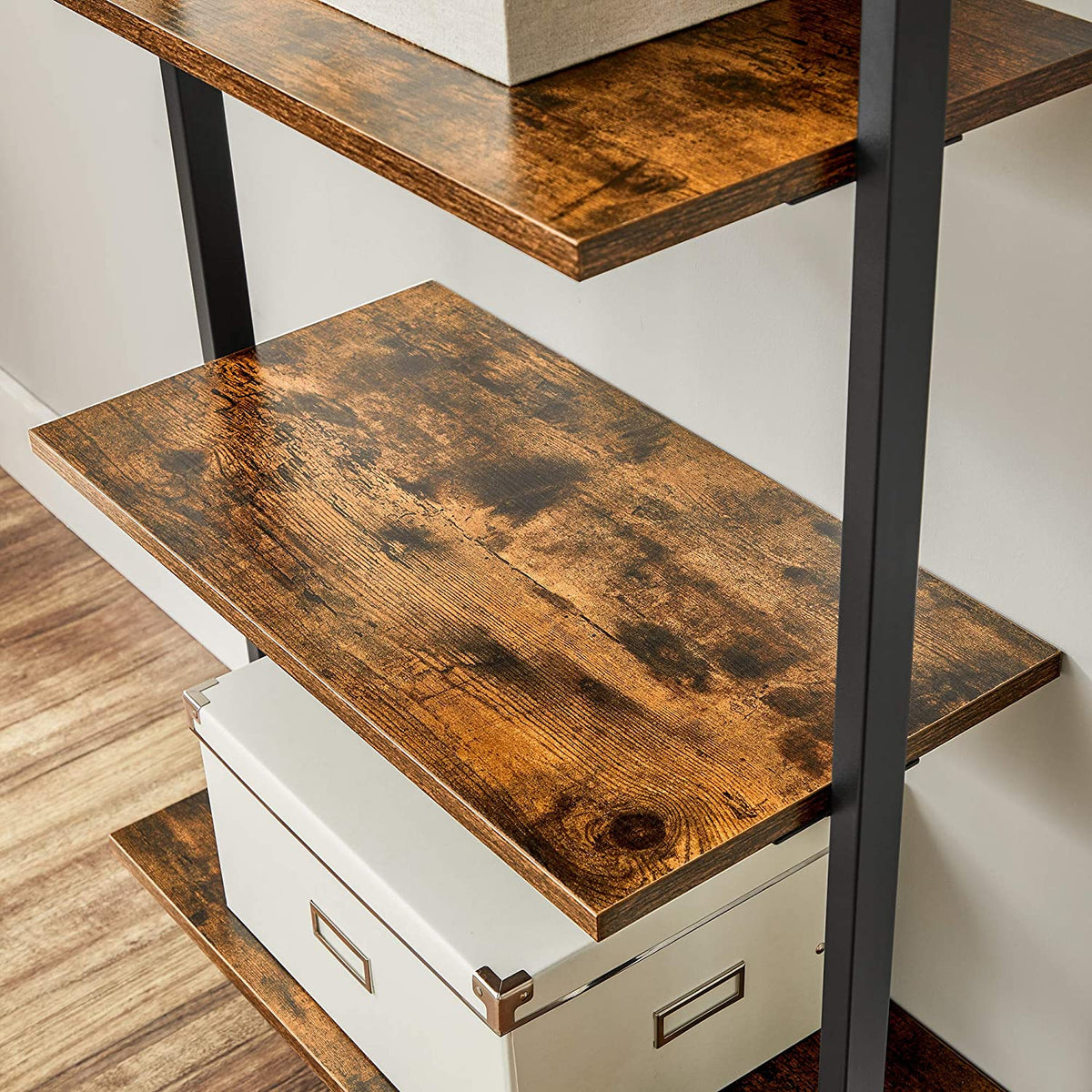 Ladderrek met 6 Planken – Industriële Boekenkast tegen de Muur – Stalen Frame – 60 x 30 x 205 cm