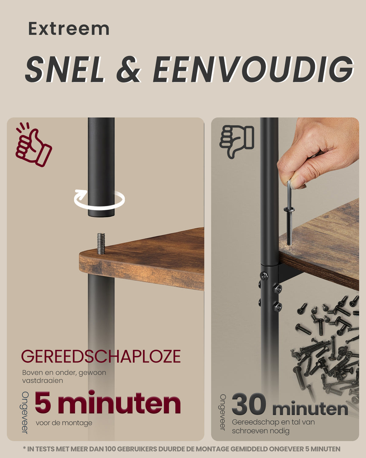 Industriële Boekenkast met Gereedschapsloze Montage – Stalen Buizen – 5 of 6 Niveaus