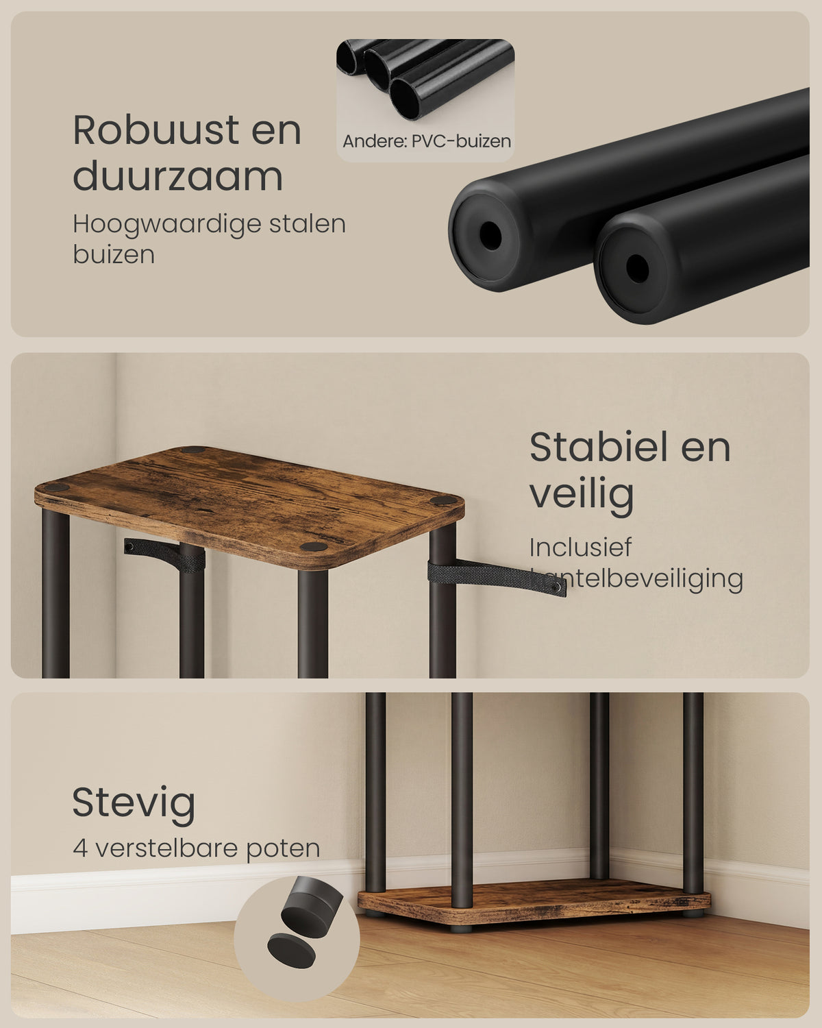 Industriële Boekenkast met Gereedschapsloze Montage – Stalen Buizen – 5 of 6 Niveaus