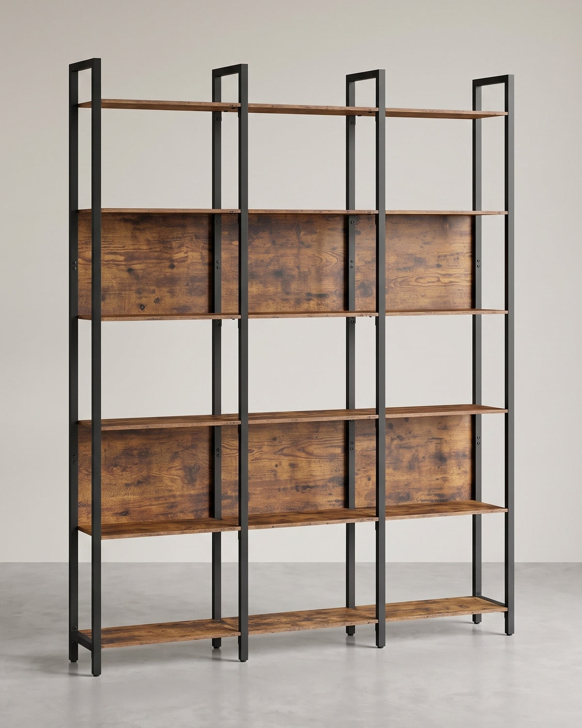 Brede Boekenkast met 6 Niveaus en 3 Kolommen – Flexibele Achterwanden – Industrieel – 128 cm