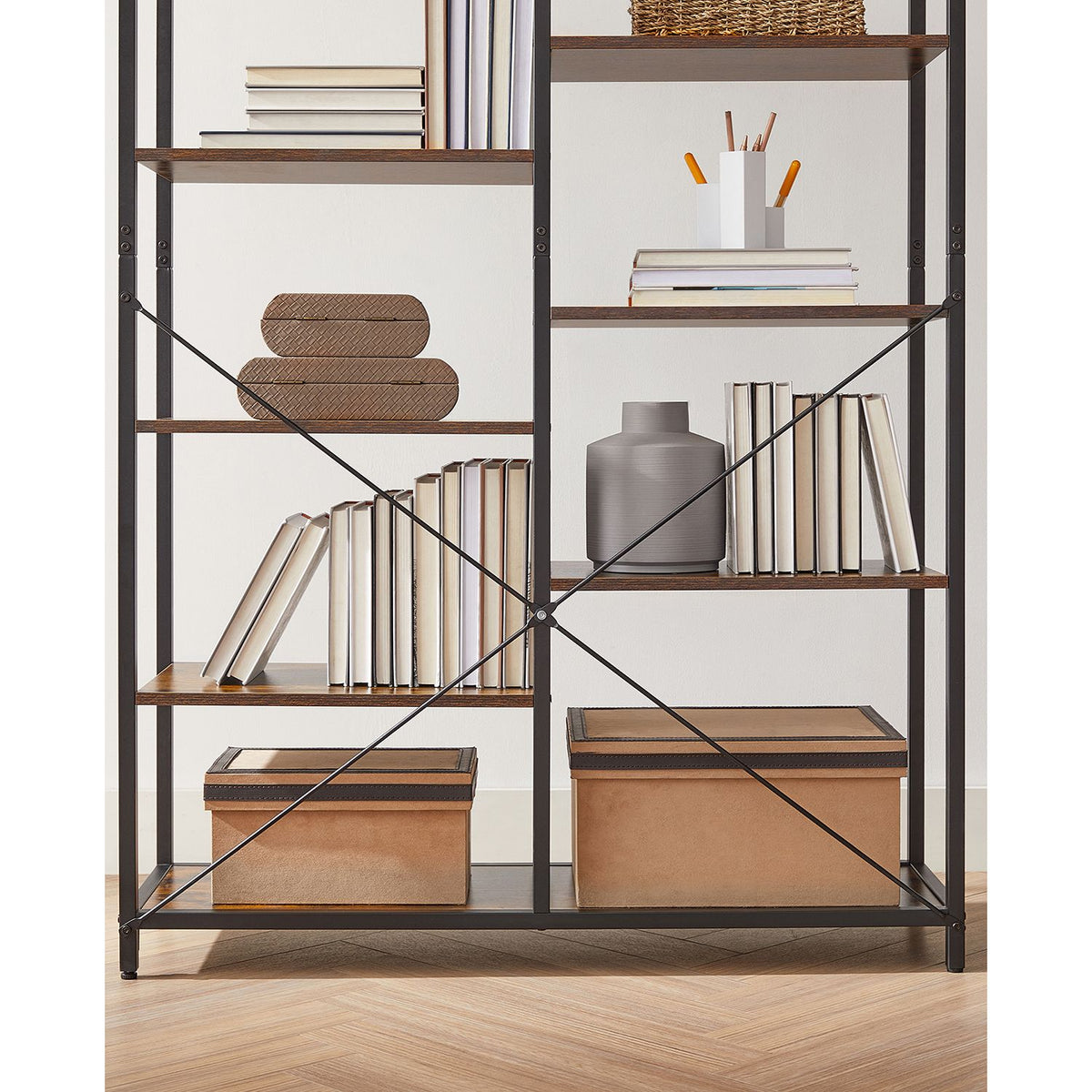 Brede Industriële Boekenkast – Open Vakken in Verschillende Hoogtes – Stalen Frame – 100 x 30 x 170 cm