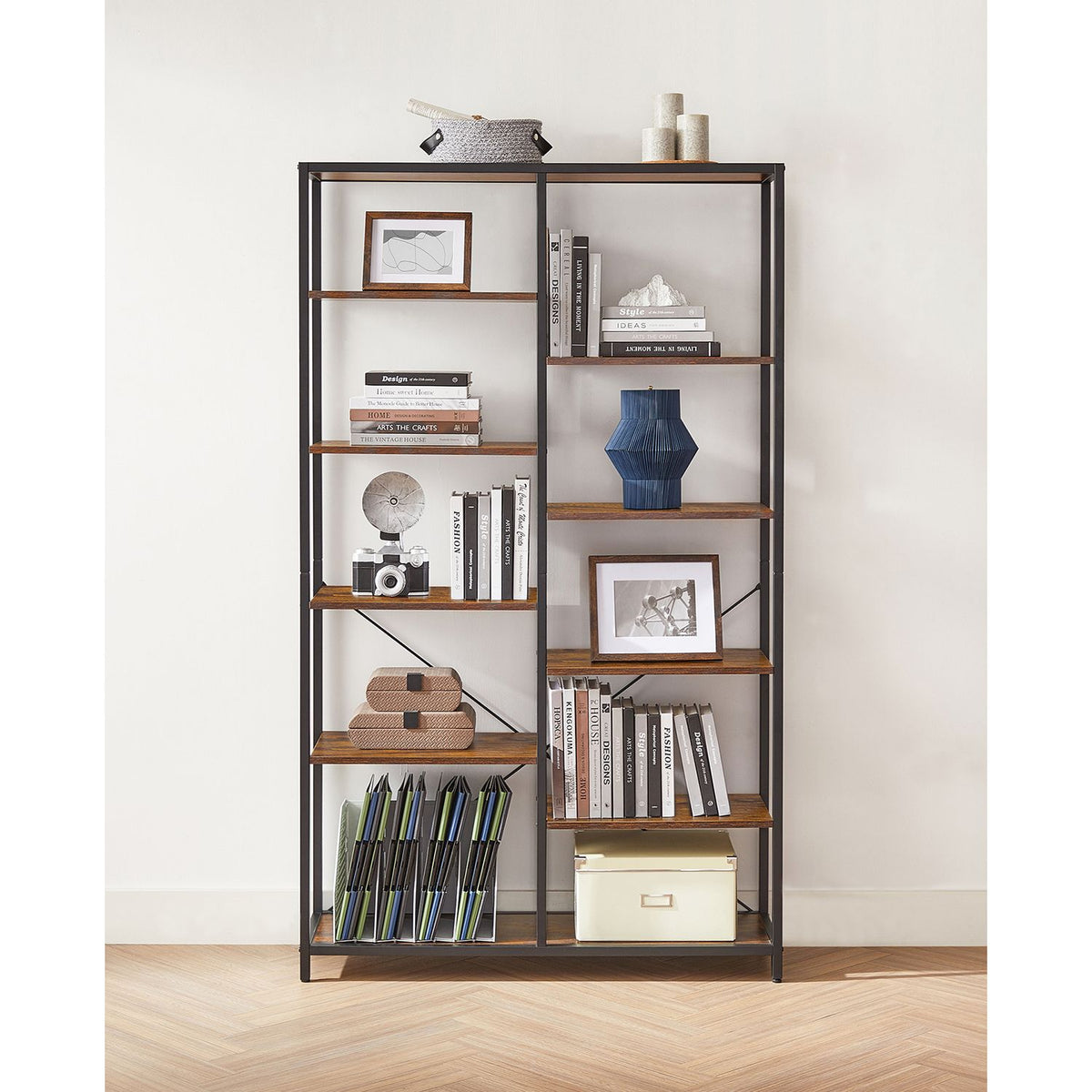 Brede Industriële Boekenkast – Open Vakken in Verschillende Hoogtes – Stalen Frame – 100 x 30 x 170 cm
