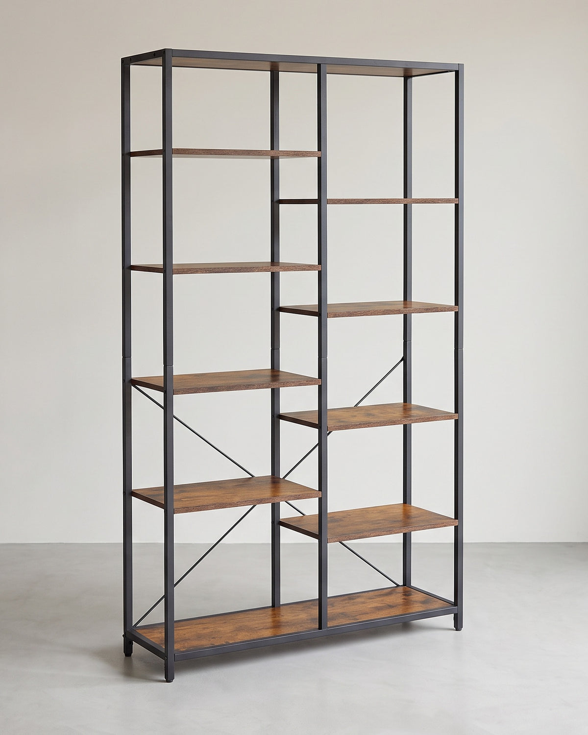 Brede Industriële Boekenkast – Open Vakken in Verschillende Hoogtes – Stalen Frame – 100 x 30 x 170 cm