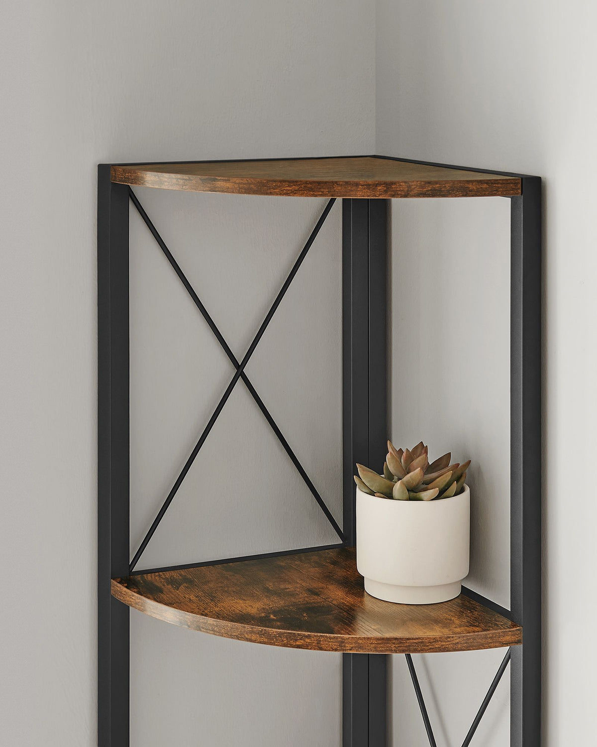 Hoekrek met 5 Planken – Staand Hoekregaal met X-Frame – Industrieel Design – 160 cm Hoog