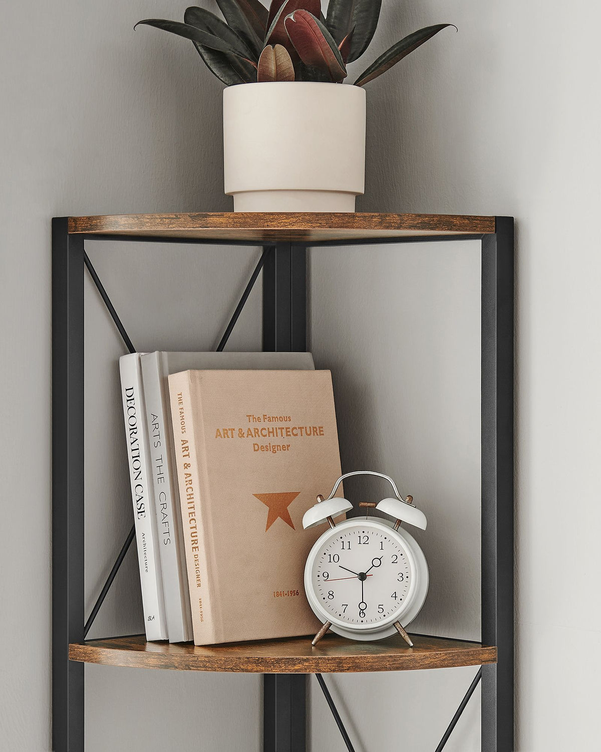 Hoekrek met 5 Planken – Staand Hoekregaal met X-Frame – Industrieel Design – 160 cm Hoog