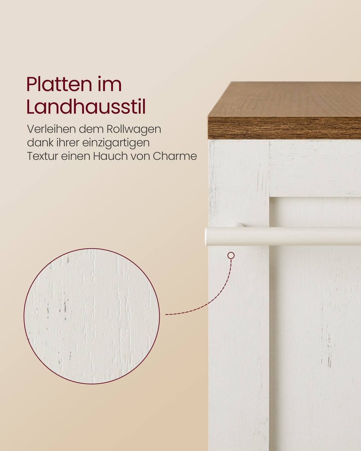 Smal Nisrek op Wieltjes – 4 Niveaus met Handgreep – Verstelbare Planken – Vintagewit – 15 cm