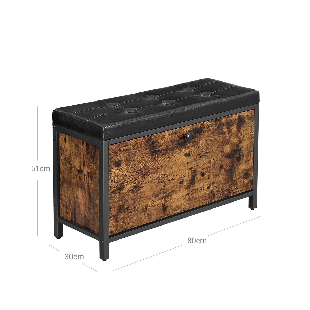 Gestoffeerde Schoenenbank met Klepvak – Chesterfield-Look – Industrieel – 80 cm