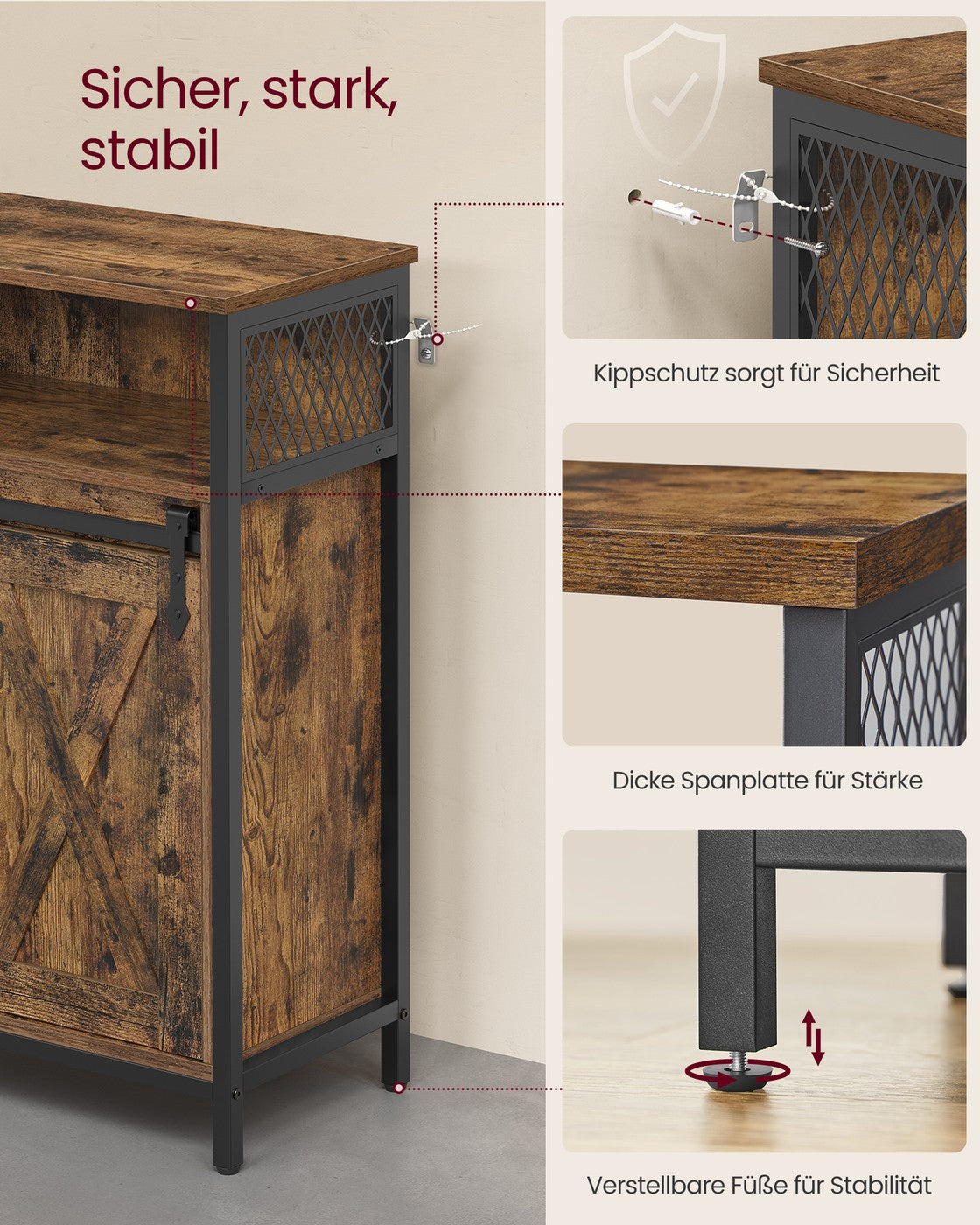 Keukenkast met Schuifdeur – Landelijke Stijl – Open Vak en Binnenplank – 70 x 30 x 80 cm