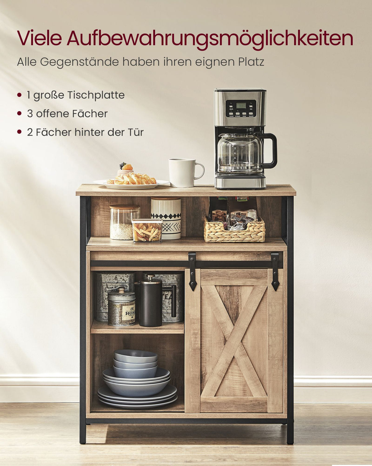 Keukenkast met Schuifdeur – Landelijke Stijl – Open Vak en Binnenplank – 70 x 30 x 80 cm