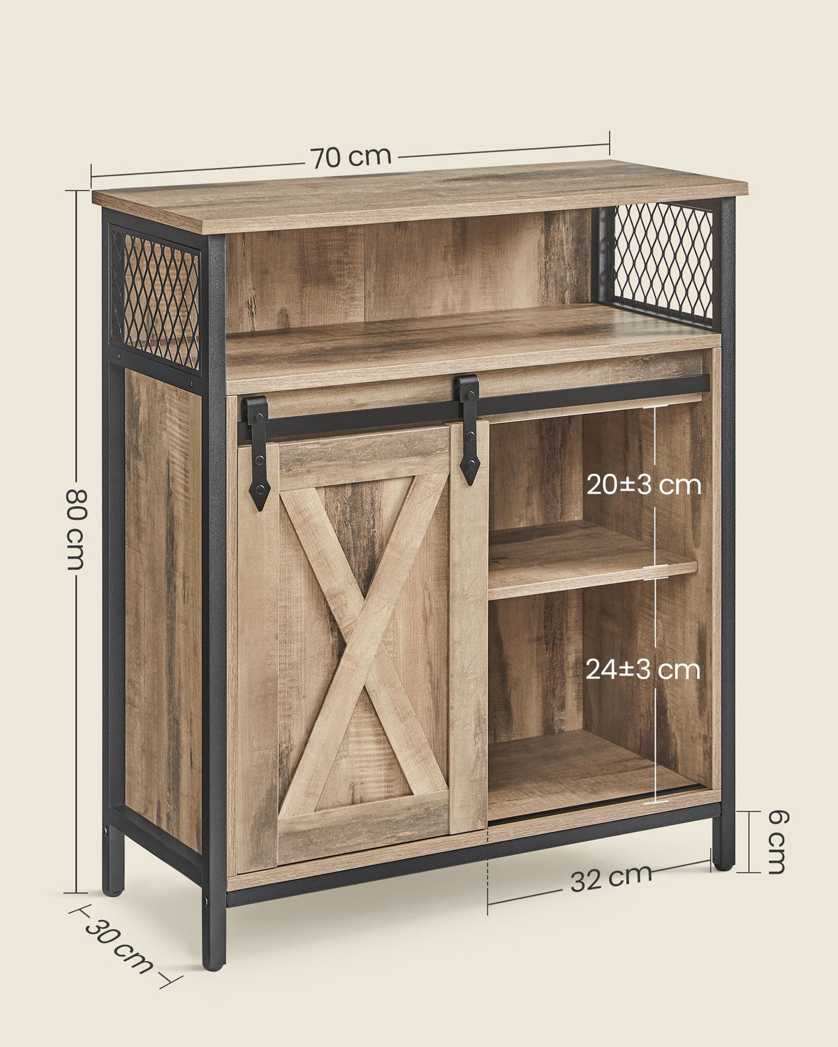 Keukenkast met Schuifdeur – Landelijke Stijl – Open Vak en Binnenplank – 70 x 30 x 80 cm