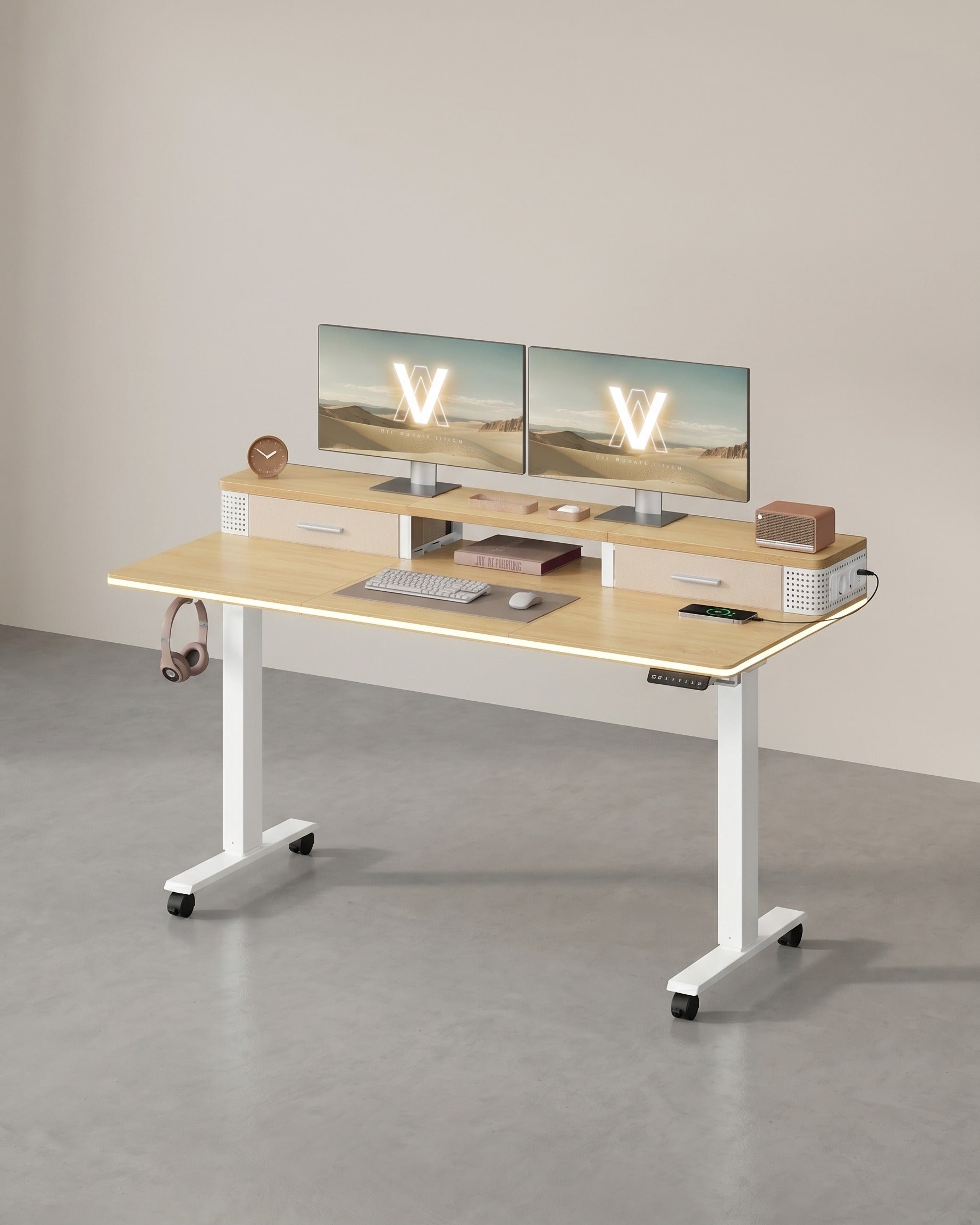 Zit Sta Bureau Elektrisch met LED – Gamebureau – Stopcontact & USB