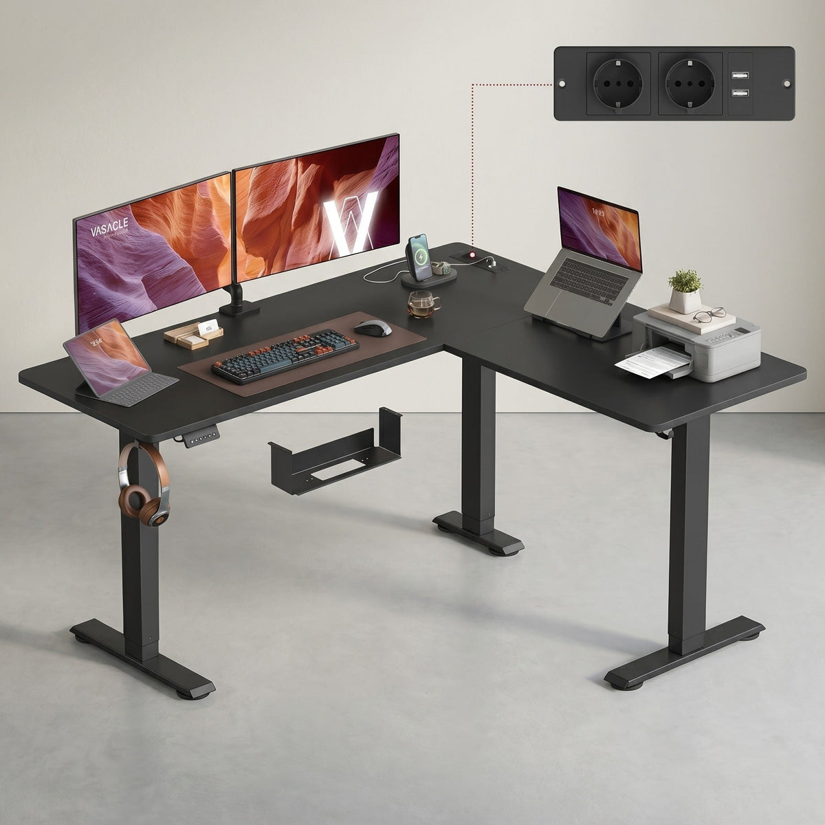Zit Sta Hoekbureau Elektrisch – L-Vormig 160 x 140 cm – In Hoogte Vers ...