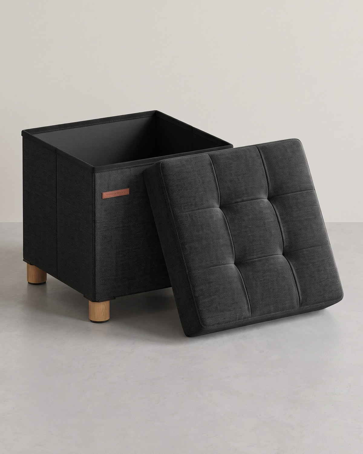Opbergpoef met Houten Pootjes – Opvouwbaar – 37 L Opbergruimte – Tot 300 kg – 38 x 38 x 40 cm