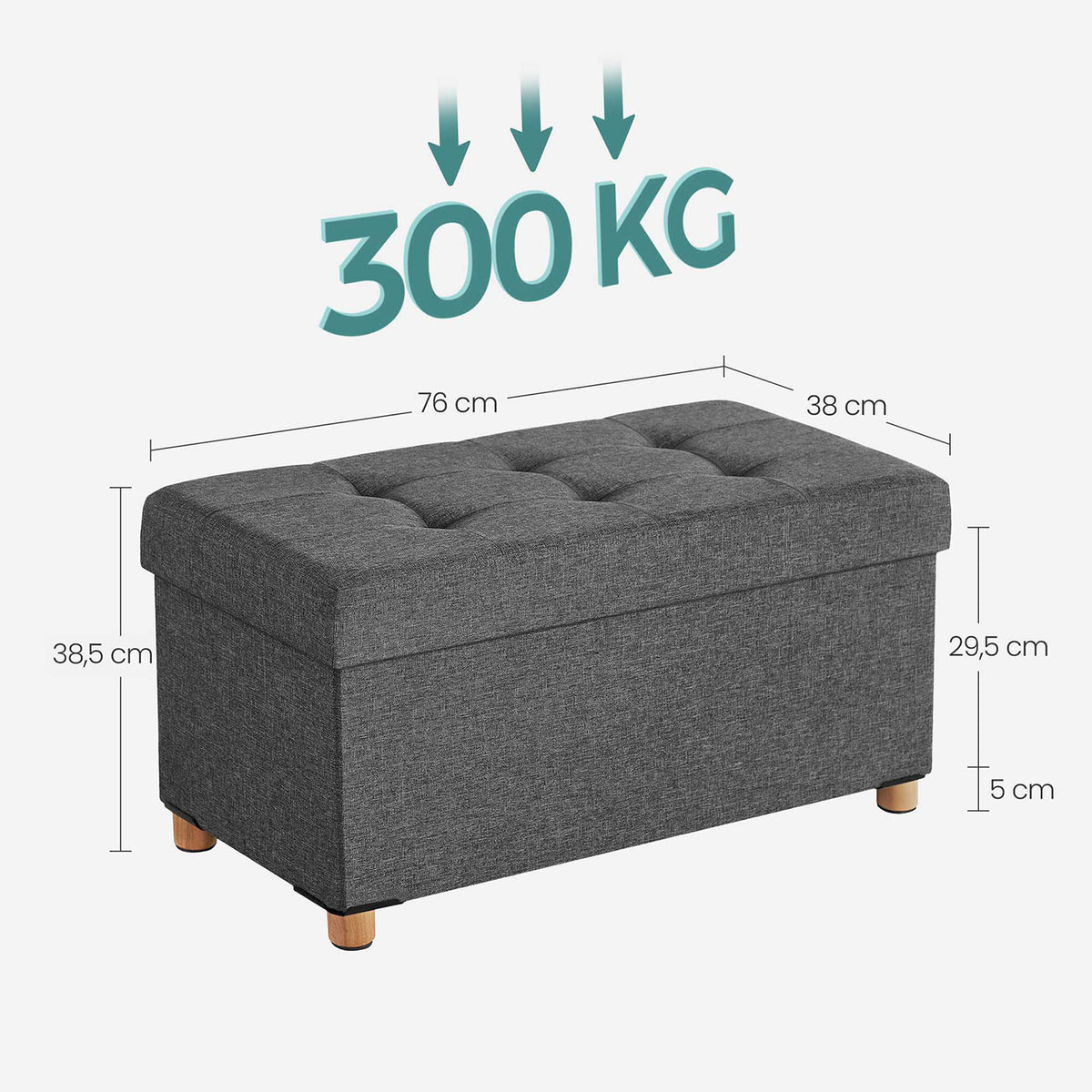 Opbergbank met Houten Pootjes – Opvouwbare Hocker in Linnenlook – Tot 300 kg – 76 of 110 cm