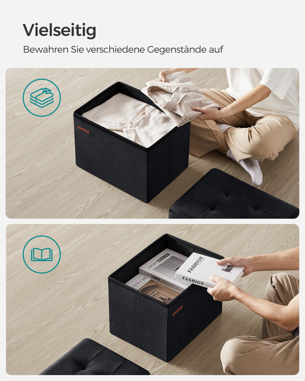 Opvouwbare Opbergbank & Hocker van Fluweel – Gecapitonneerd Deksel – 4 Maten van 32 tot 131 L