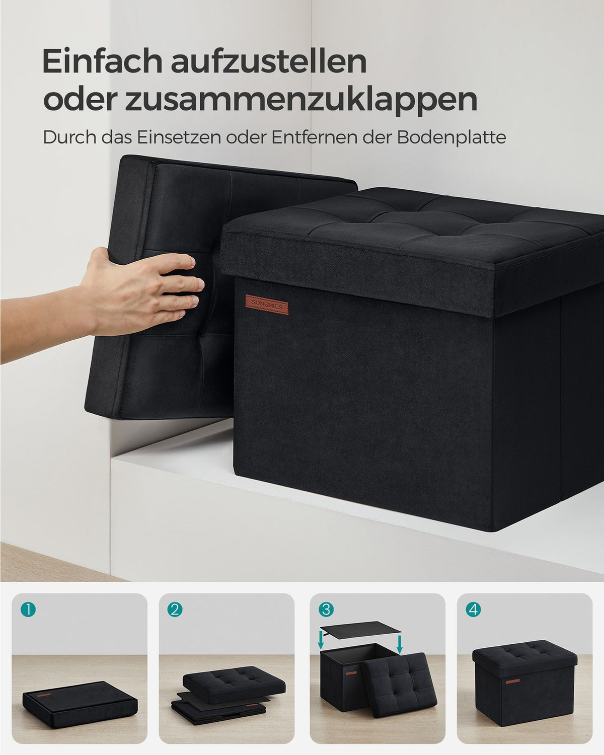 Opvouwbare Opbergbank & Hocker van Fluweel – Gecapitonneerd Deksel – 4 Maten van 32 tot 131 L