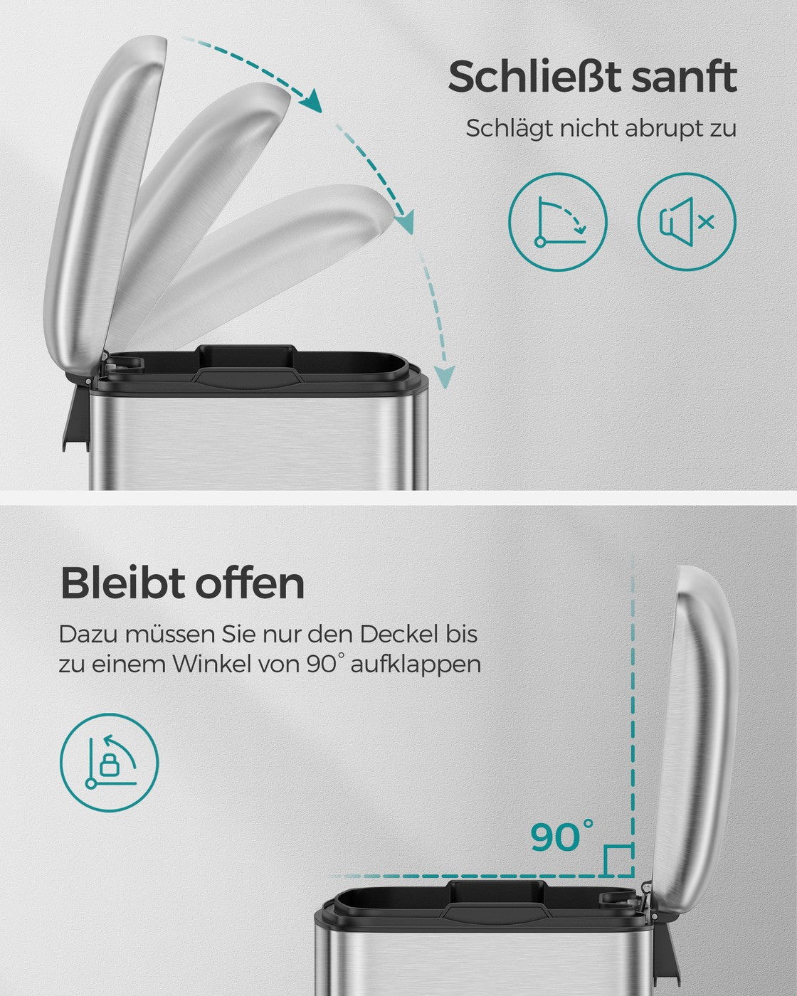 Pedaalemmer 30 Liter – Prullenbak met Softclose-deksel – Uitneembare Binnenemmer – 34 x 25 x 61,5 cm