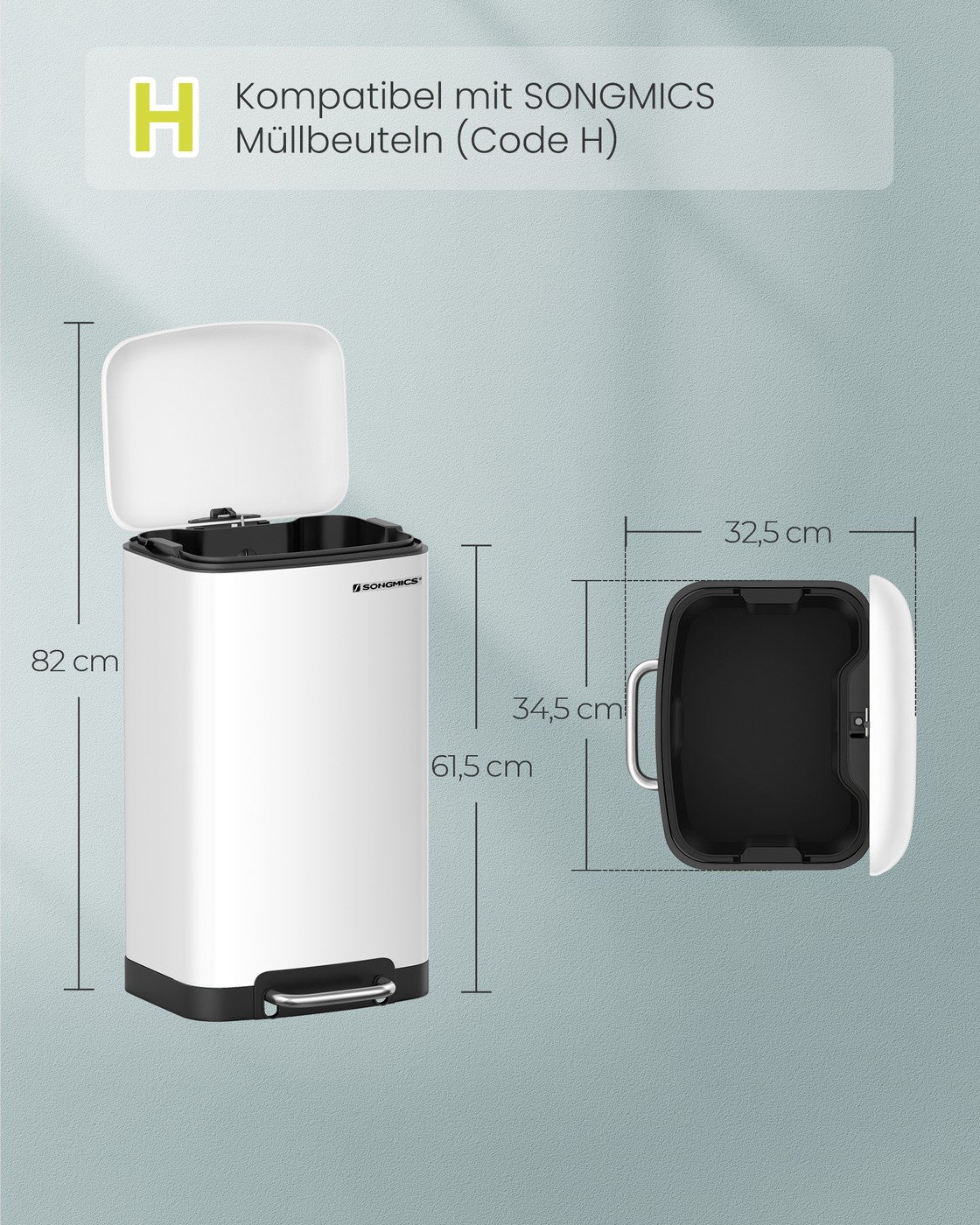 Pedaalemmer 30 Liter – Prullenbak met Softclose-deksel – Uitneembare Binnenemmer – 34 x 25 x 61,5 cm