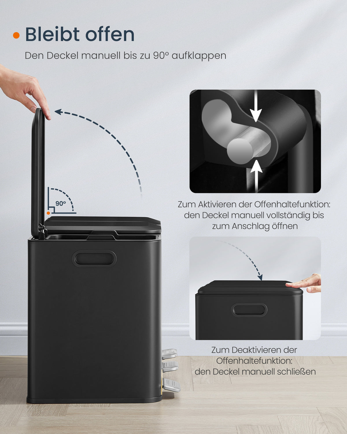 Prullenbak met 3 Vakken 3 x 15 L – Afvalscheiding met Gekleurde Pedalen – Softclose – Stalen Deksels