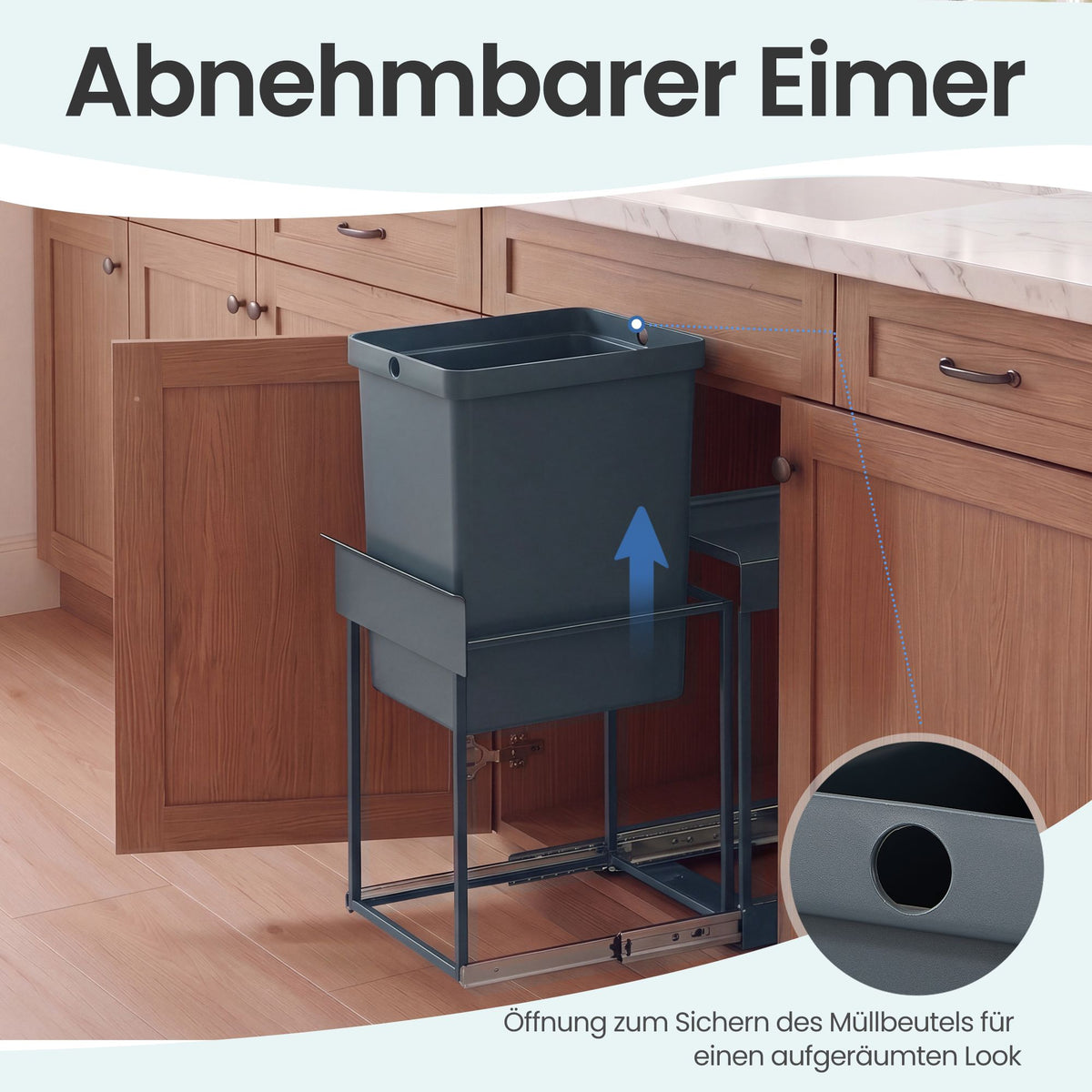 Uitschuifbare inbouwprullenbak – 2 vakken – Soft-Close – Afvalscheiding