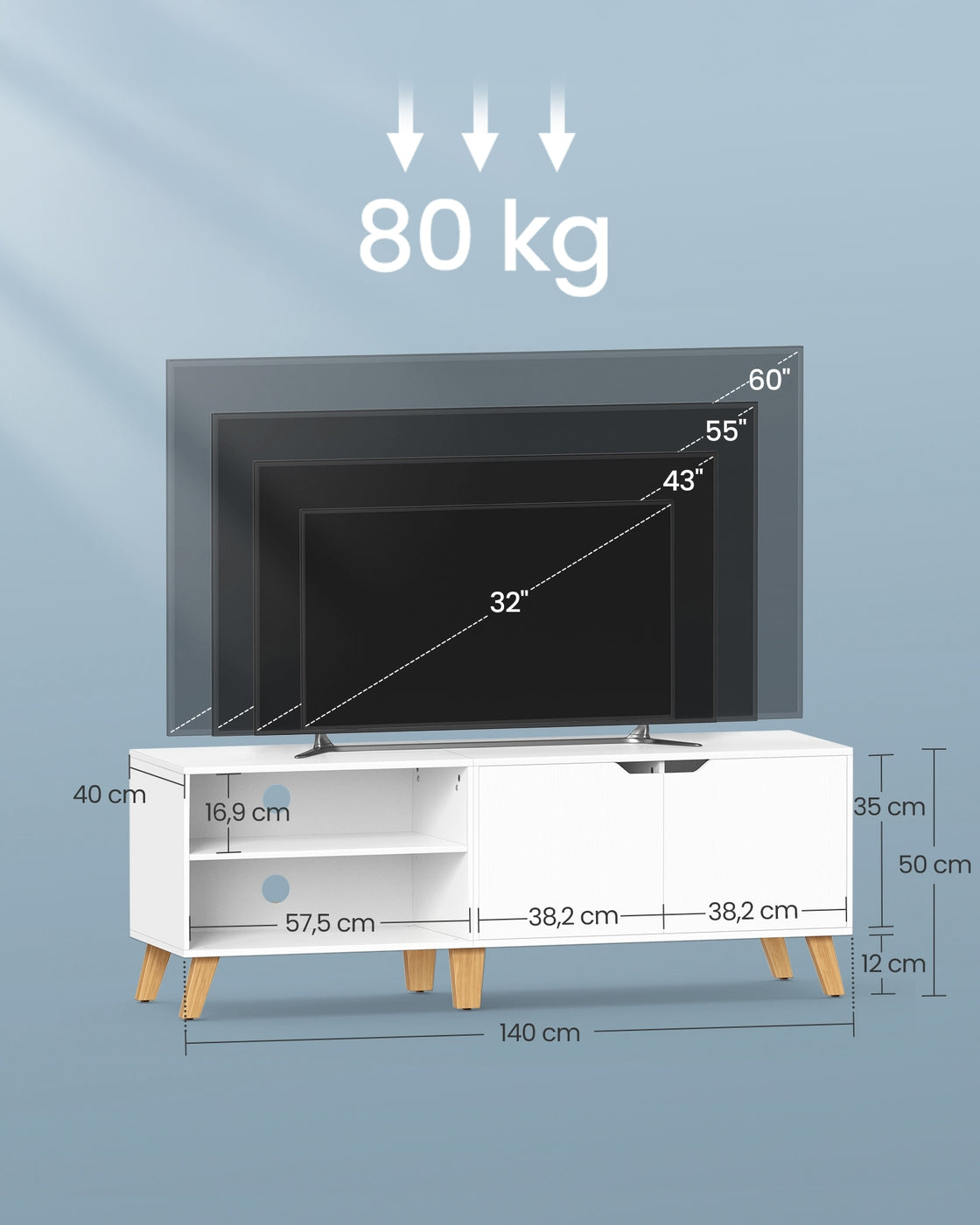 TV-Meubel – 1 of 2 Deuren – 120 of 140 cm Breed – Scandinavisch – met Open Vak