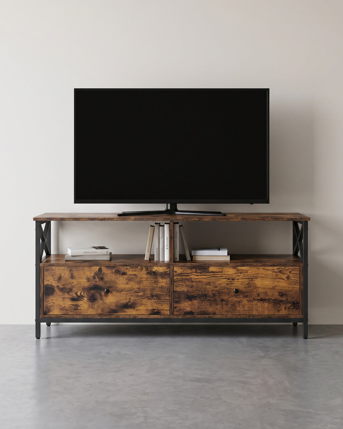 TV Meubel - Industrieel met X-Frame - Open Vakken en Lades - 120, 147 of 178 cm Breed