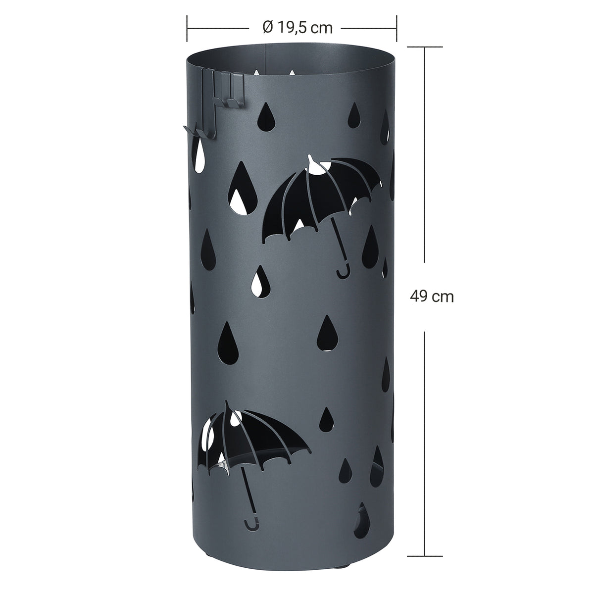 Ronde Paraplubak met Druppelmotief – Lekbak & 4 Haken – Metaal – Antraciet – Ø 19,5 x 49 cm