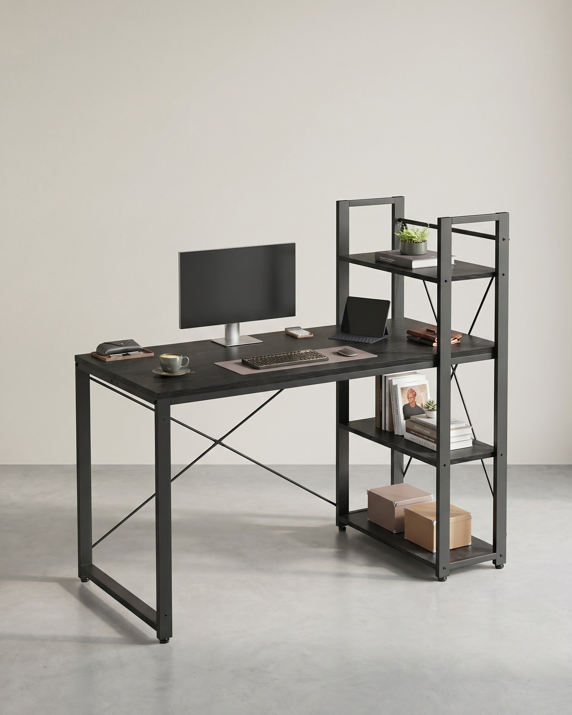 Bureau met Boekenplank 120 cm – Industrieel – Plank Links of Rechts – Computerbureau tot 100 kg voor Thuiskantoor