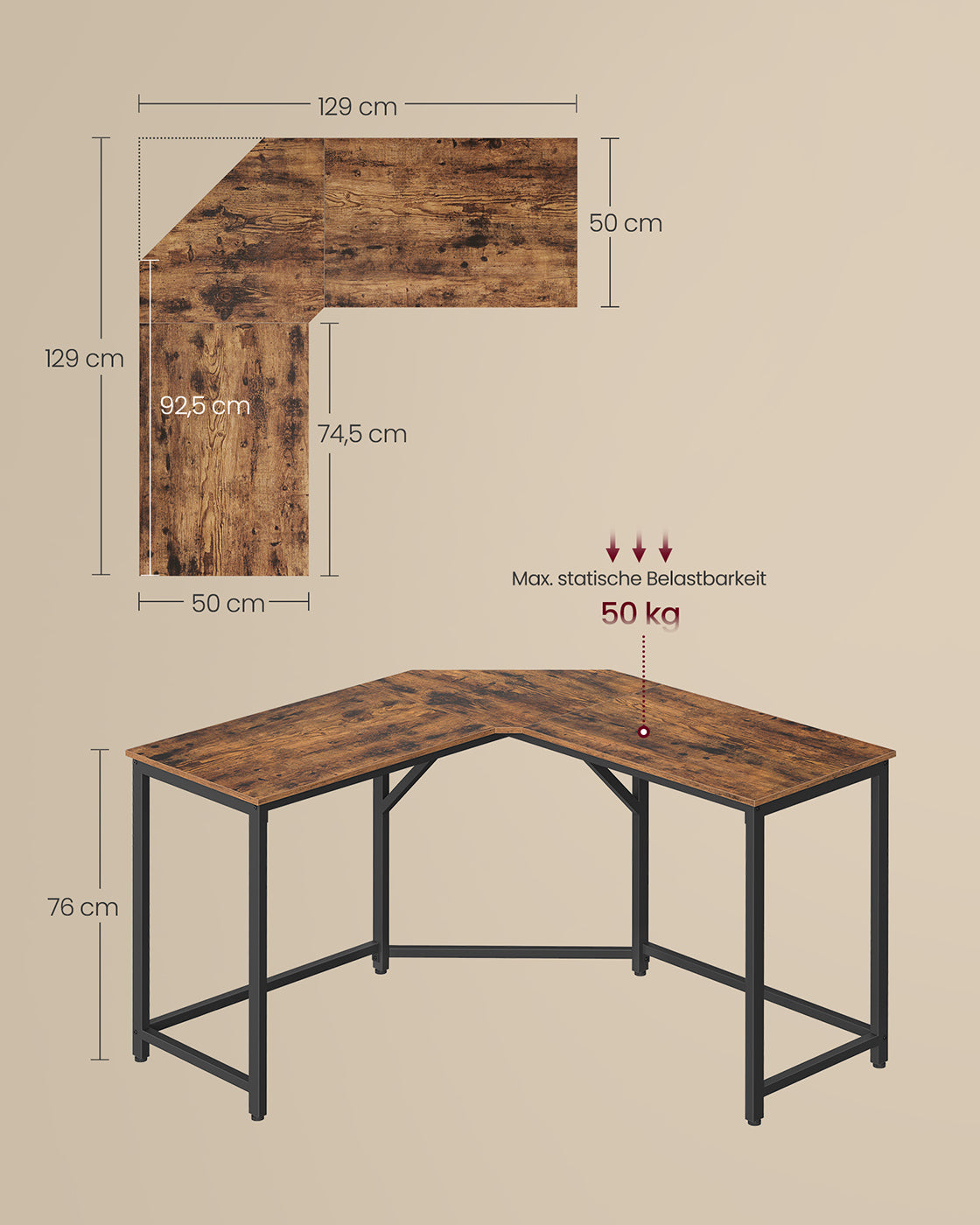 Hoekbureau L-Vormig 129 of 149 cm – Met Kabeldoorvoer – Ruimtebesparend – Tot 50 kg