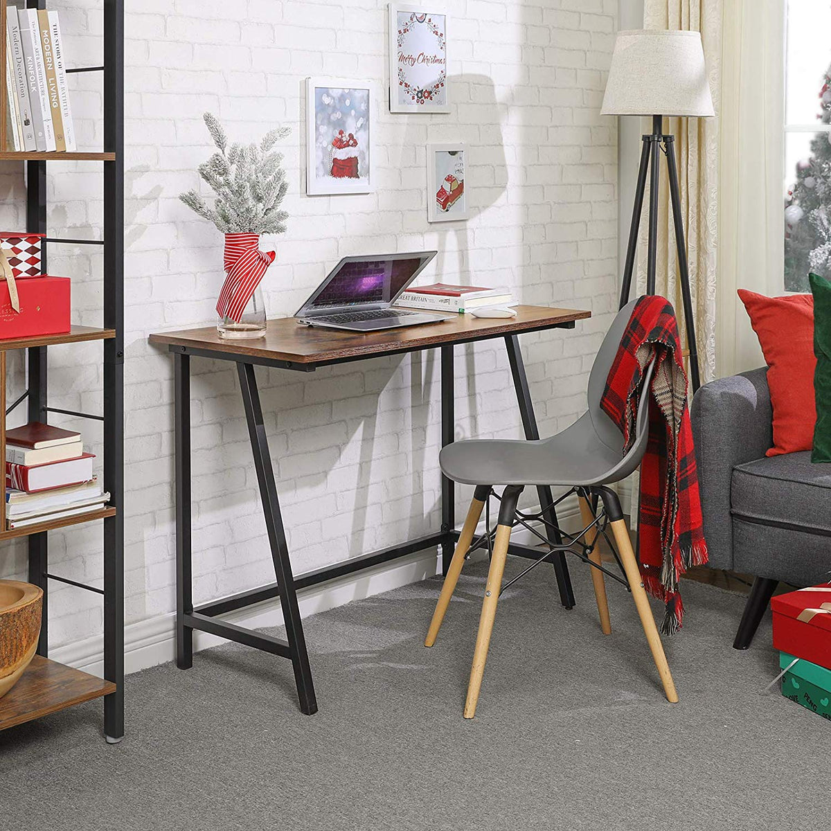 Industrieel Bureau met A-Frame Poten – Compacte Computertafel – Vintage Bruin – 100 x 50 cm