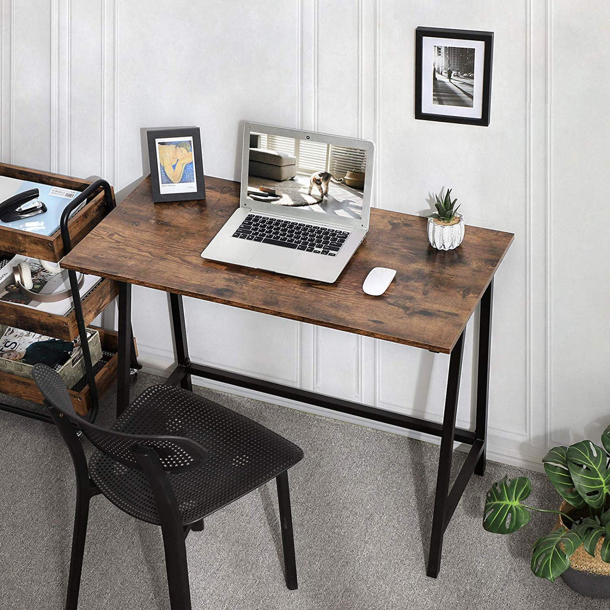 Industrieel Bureau met A-Frame Poten – Compacte Computertafel – Vintage Bruin – 100 x 50 cm