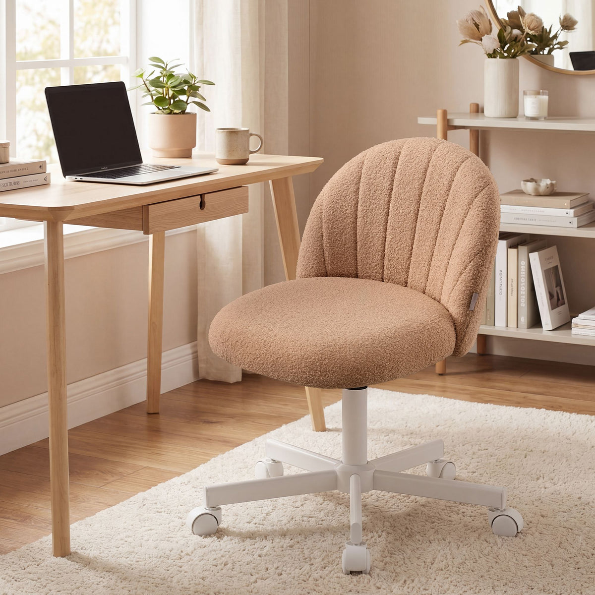 Bureaustoel Compact – Draaistoel met Zachte Bekleding – In Hoogte Verstelbaar – Ergonomische Rugleuning