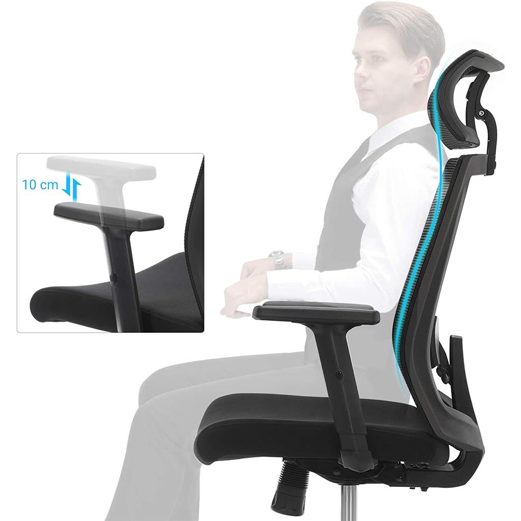 Ergonomische Bureaustoel met Netrug – Verstelbare Hoofd- en Lendensteun – Kantelbaar tot 120°