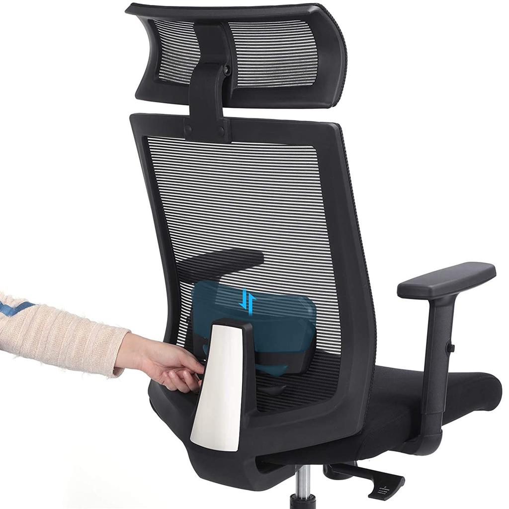 Ergonomische Bureaustoel met Netrug – Verstelbare Hoofd- en Lendensteun – Kantelbaar tot 120°