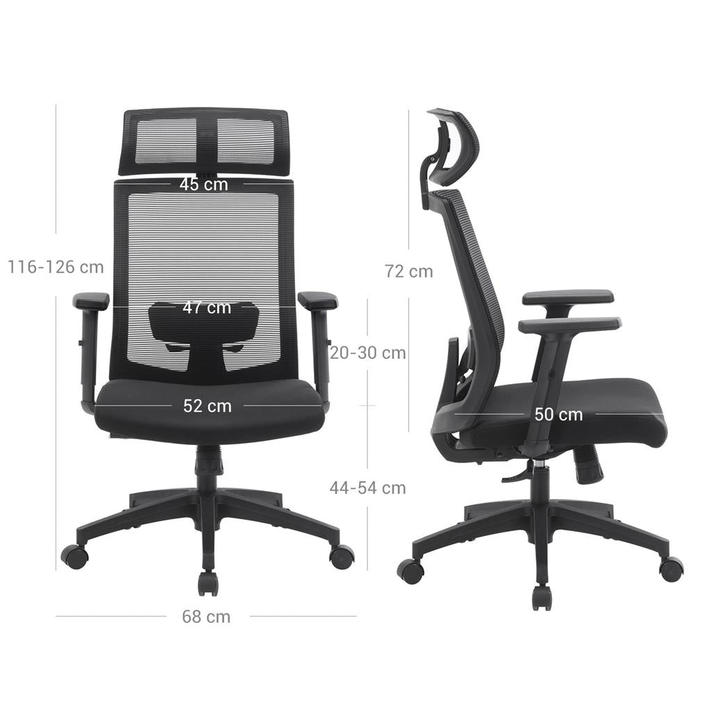 Ergonomische Bureaustoel met Netrug – Verstelbare Hoofd- en Lendensteun – Kantelbaar tot 120°