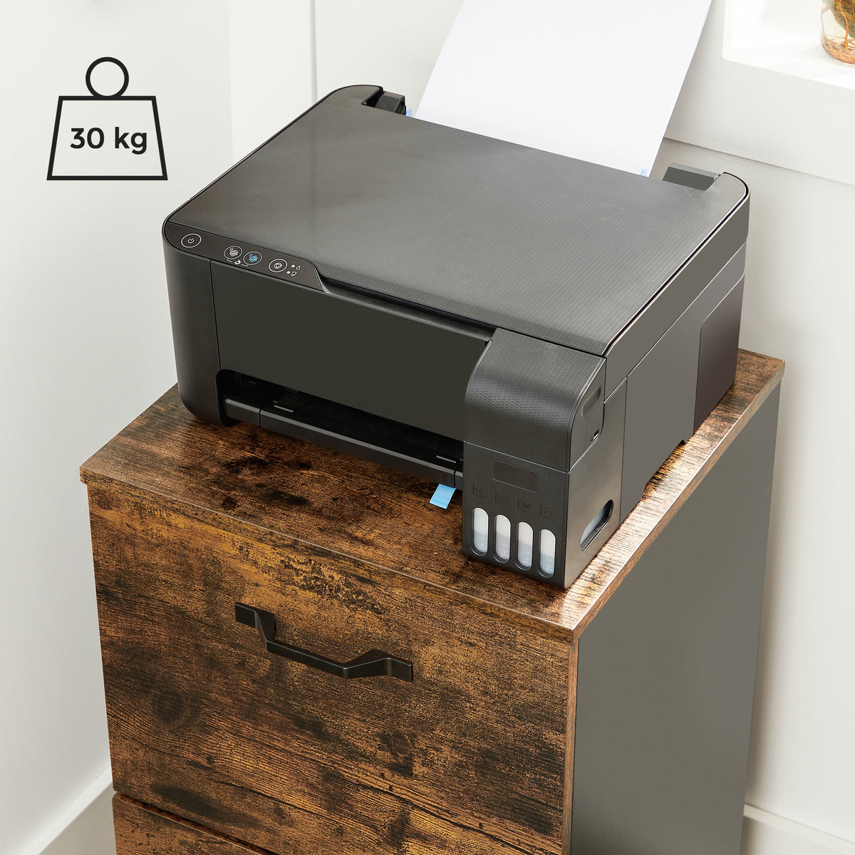 Ladeblok op Wieltjes met 2 Hangmappenlades – Industrieel – Vintage Bruin/Zwart – 42 x 40 x 70 cm