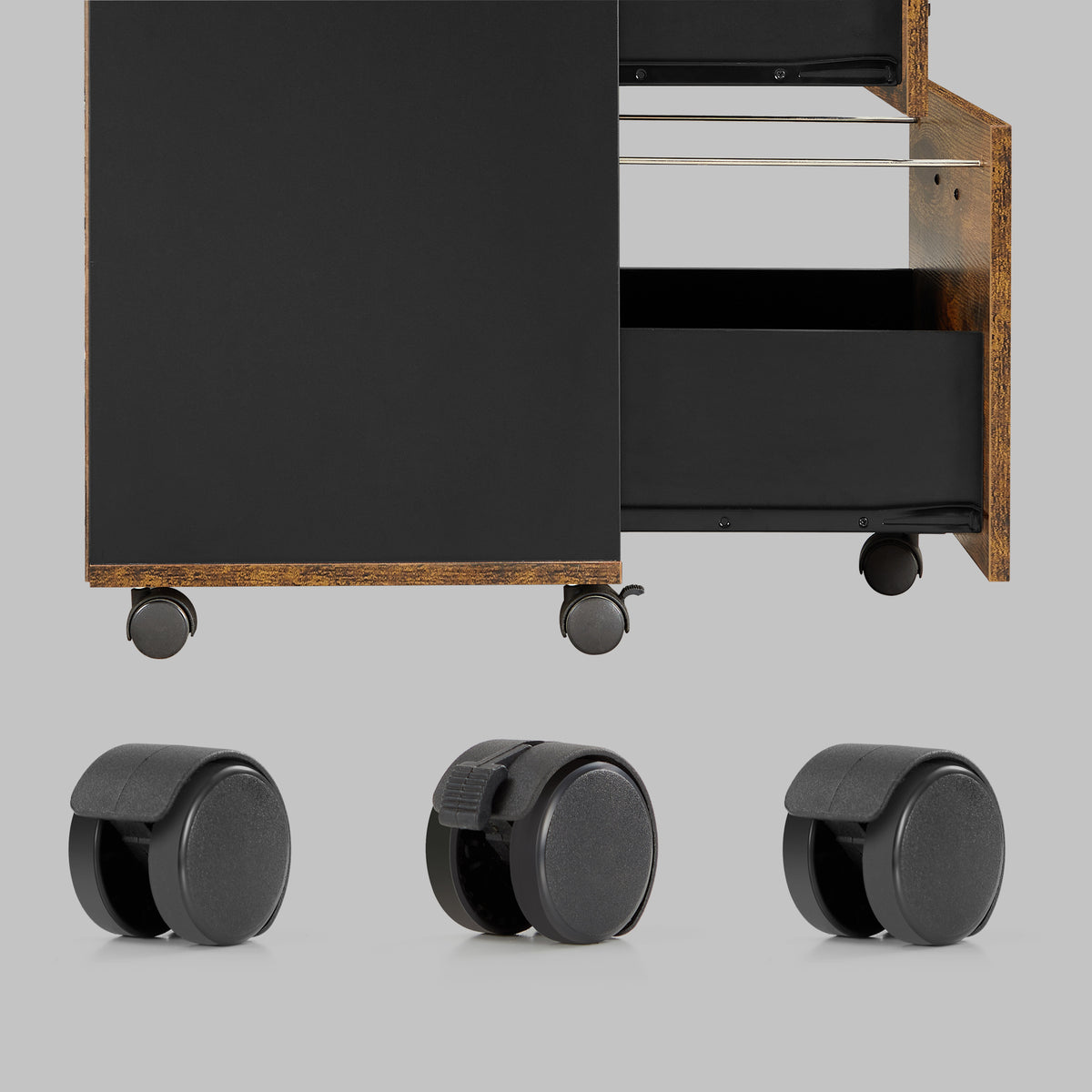 Ladeblok op Wieltjes met 2 Hangmappenlades – Industrieel – Vintage Bruin/Zwart – 42 x 40 x 70 cm