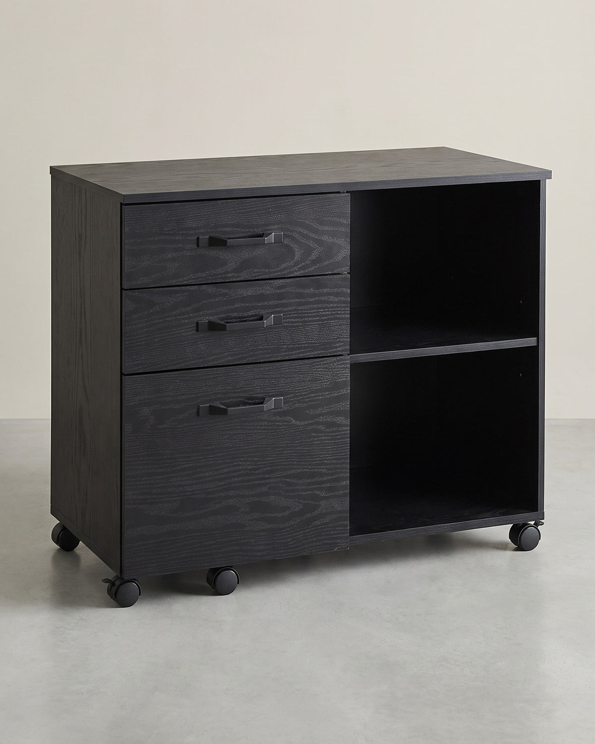 Verrijdbare Archiefkast met 3 Lades & 2 Open Vakken – Hangmappenlade – Verstelbare Plank – 80 cm
