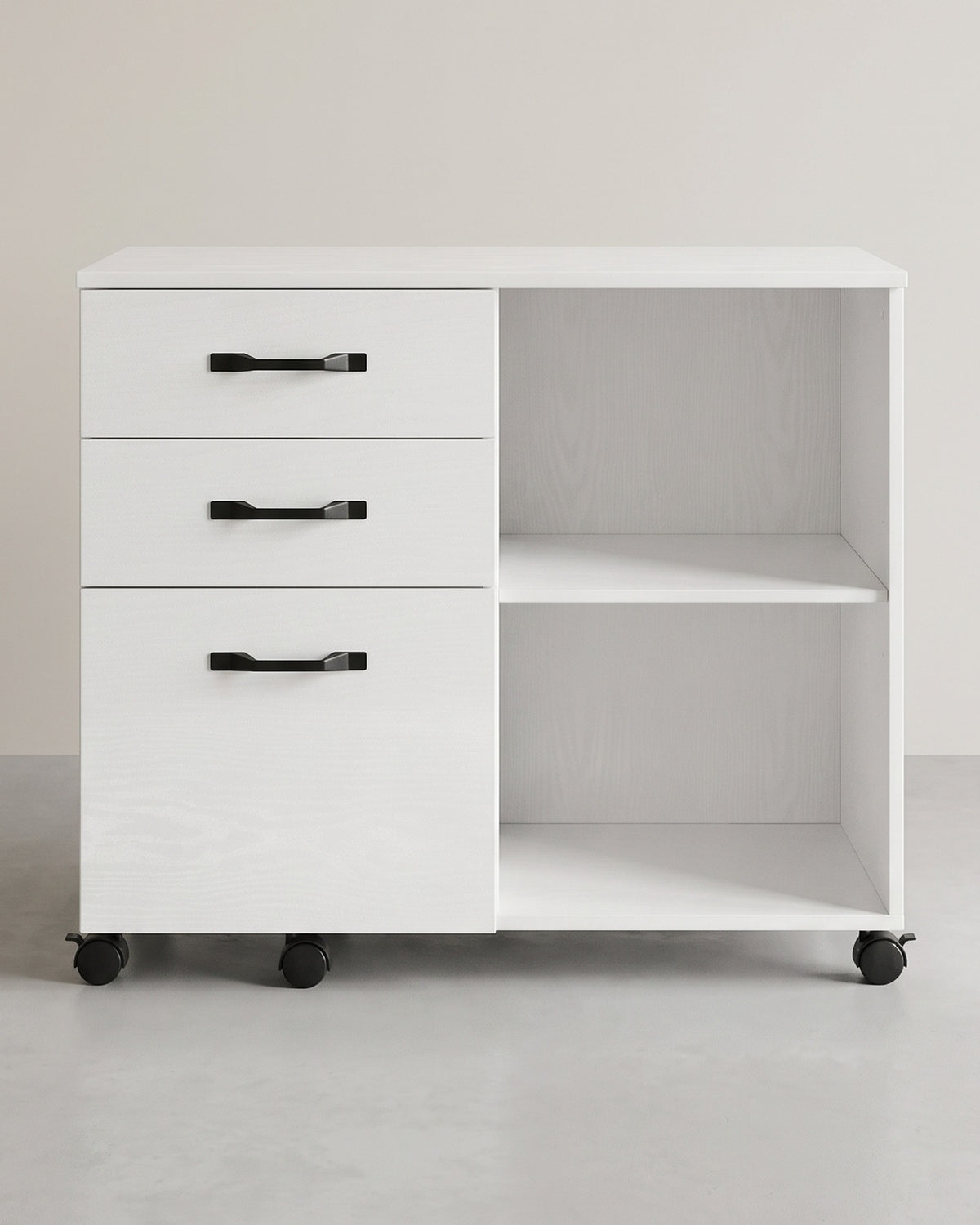 Verrijdbare Archiefkast met 3 Lades & 2 Open Vakken – Hangmappenlade – Verstelbare Plank – 80 cm