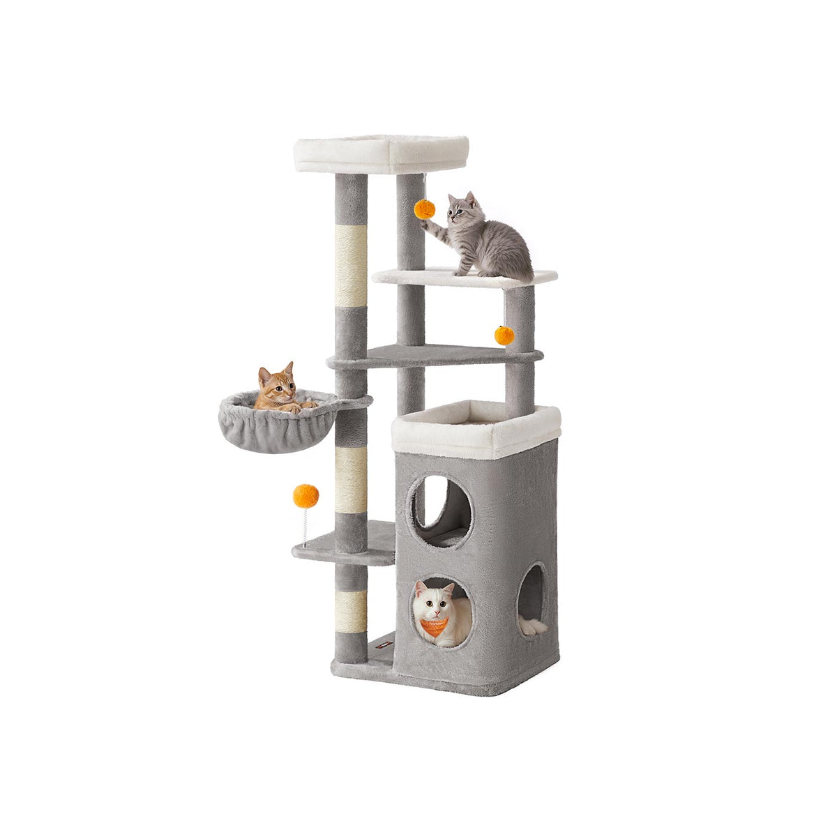 COSTWAY 6 stuks klimwand katten, 2-traps krabpaal met platforms