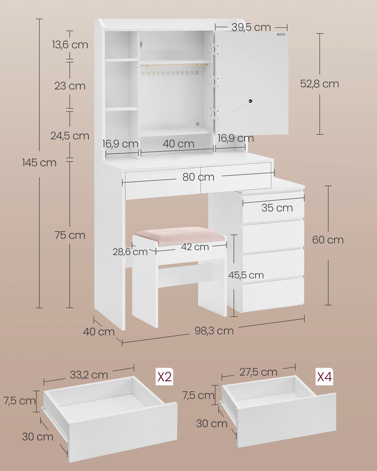 Make-uptafel met LED-verlichting en veel opbergruimte - Modern en Praktisch