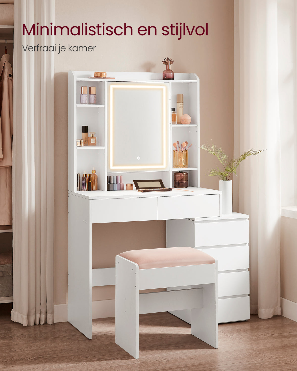Make-uptafel met LED-verlichting en veel opbergruimte - Modern en Praktisch