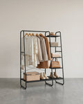 Kledingrek Alles-in-één – Kledingstang + 5 Planken + 6 Haken – tot 220 kg – Garderoberek voor Slaapkamer & Hal