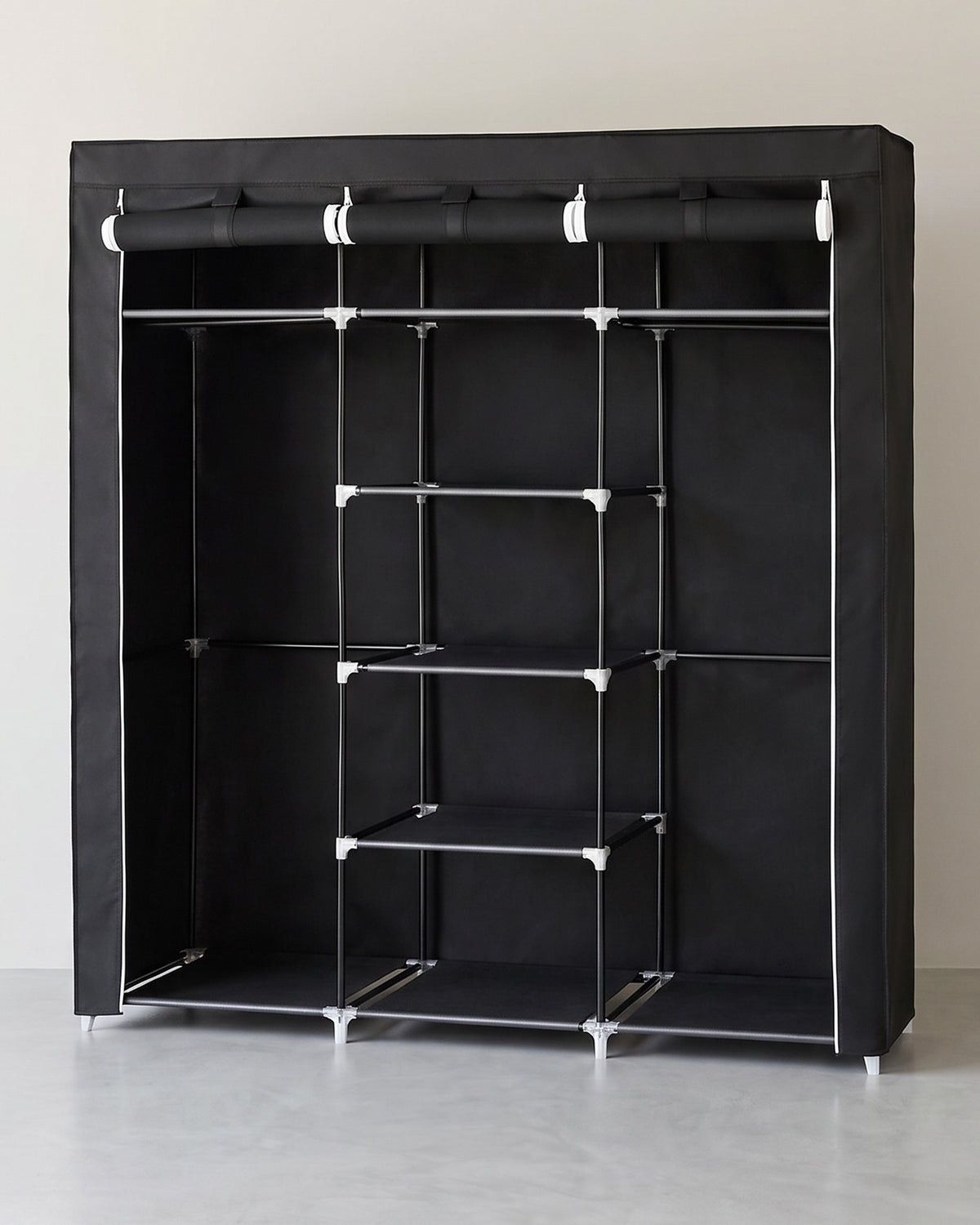 Stoffen Kledingkast – Opvouwbare Garderobekast met Kledingstangen en Planken – 150 x 45 x 175 cm