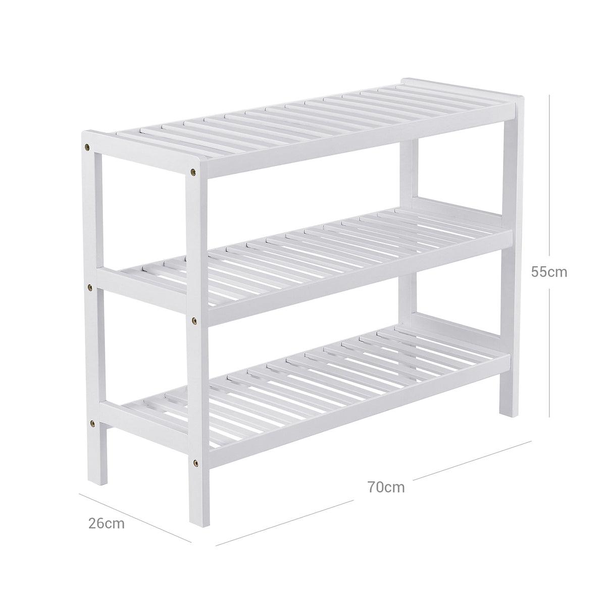 Bamboe Schoenenrek Wit – 3 Etages – Open Opbergrek voor Hal of Badkamer – 70 x 26 x 55 cm